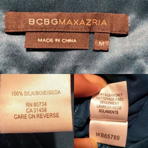 Vtg 90's BCBGMaxAzria Dress Silk Slip Pleated‎ Scoop Neck Tea Length Teal Sz M - Picture 4 of 9